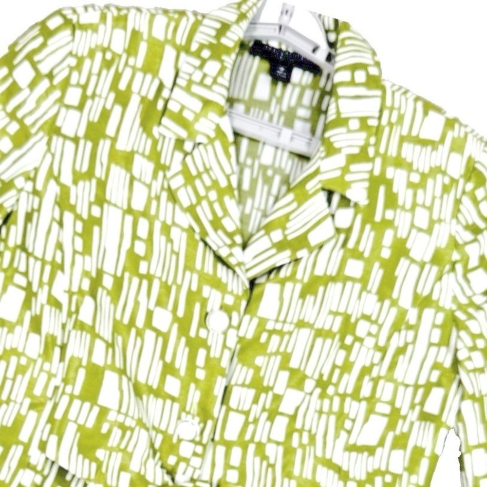 Perceptions New York Front Tie Blouse 12 Green Geo Peplum Office Tailored Y2K